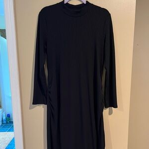 Black Mock Neck Ribbed Maternity Dress